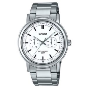 Casio MTP-E335D-7EV Stainless Steel White Dial Day/Date Quartz Analog Mens Watch
