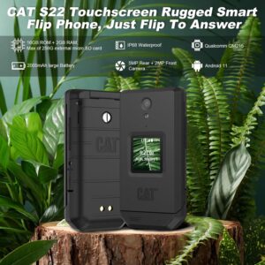 CAT S22 Rugged Flip Phone Unlocked (16GB) 2.8" Touchscreen Smart Cell Phone Android 11, IP68 Water Resistant, 4G LTE GSM Single Sim (Black) New