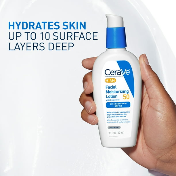 CeraVe AM Moisturizing Face Lotion with SPF 50 Sun Protection for Normal to Oily Skin, 3 fl oz