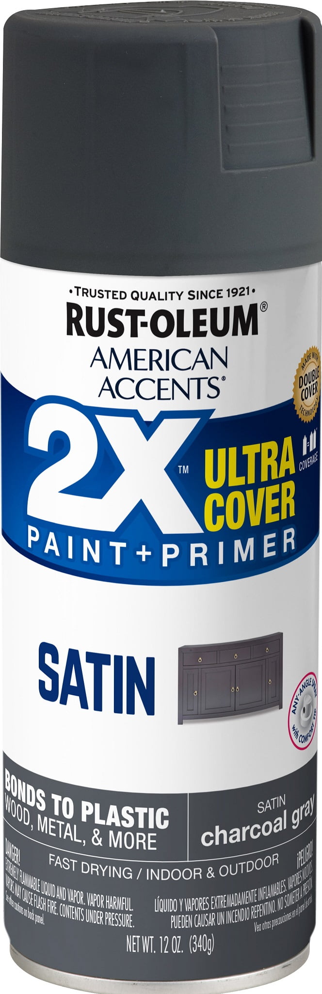 Charcoal Gray, Rust-Oleum American Accents 2X Ultra Cover Satin Spray Paint- 12 oz