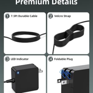 Charger for Lenovo Laptop - Ideapad 3 1 5 S340 S145 330 320 310, Flex 5, V14 V15 V17, (UL Safety Certified)- Upgraded Version, Foldable Plug, Lengthened Power Cable, Charging...