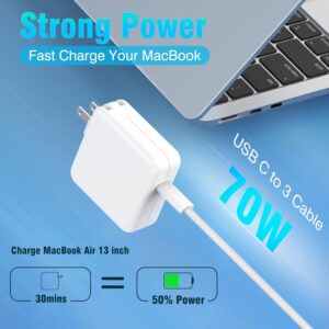 Charger for MacBook Air 13 15 inch MacBook Pro 14 inch 2025 2024 2023 2022 2021 M4 M3 M2 M1, 70W USB C Power Adapter, 6.6FT USB C to 3 Braided Cable with LED, Powerful Connect,...