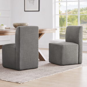 CHITA Upholstered Dining Chairs with Casters Set of 2,Modern Armless Accent Chair with Wheels for Bedroom Reading Room Living Room, Gray Fabric