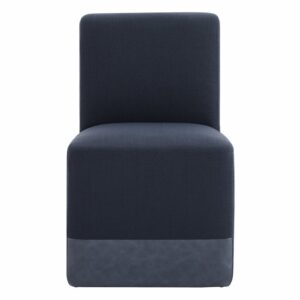 CHITA Upholstered Dining Chairs with Casters Set of 2,Modern Armless Accent Chair with Wheels for Bedroom Reading Room Living Room, Blue Fabric & Blue Faux Leather Patchwork