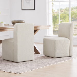 CHITA Upholstered Dining Chairs with Casters Set of 2,Modern Armless Accent Chair with Wheels for Bedroom Reading Room Living Room, Linen Fabric