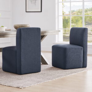 CHITA Upholstered Dining Chairs with Casters Set of 2,Modern Armless Accent Chair with Wheels for Bedroom Reading Room Living Room, Blue Fabric