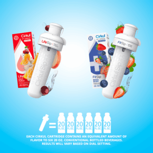 Cirkul 22 oz Plastic Water Bottle Starter Kit with Blue Lid and 2 Flavor Cartridges (Fruit Punch & Mixed Berry)