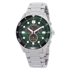 Citizen Eco-Drive Chronograph GMT Green Dial 100M Men's Watch AT2561-81X