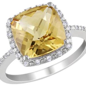 Citrine and Diamond 4.10 Carat (ctw) Halo Ring in Sterling Silver