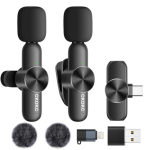 CKOKC Wireless Microphone for iPhone - Android Phone and Laptop PC, USB Microphones for Podcasting, Lavalier Microphone for Interview Video Vlog YouTube
