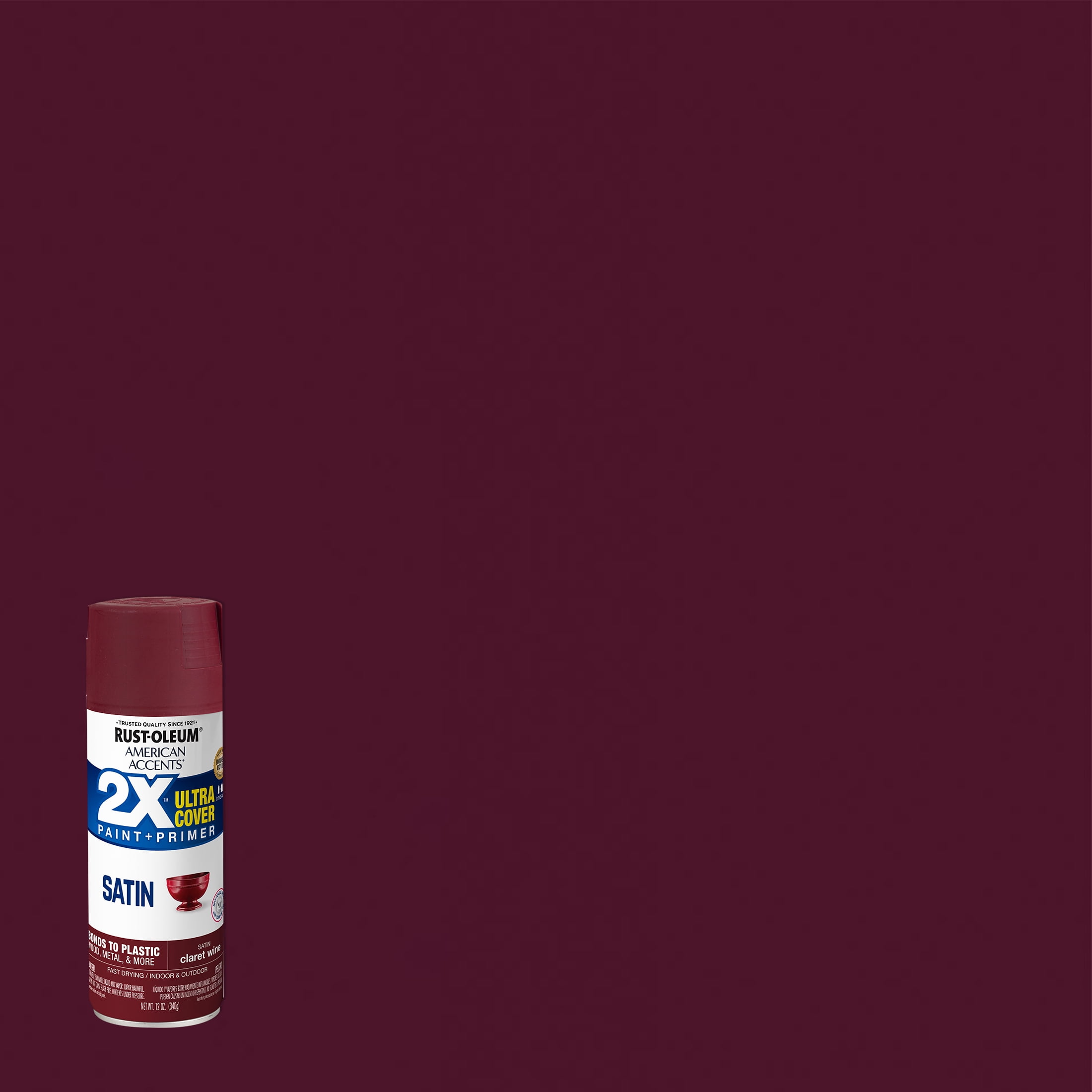 Claret Wine, Rust-Oleum American Accents 2X Ultra Cover Satin Spray Paint- 12 oz, 6 Pack