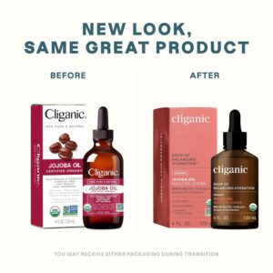 Cliganic USDA Organic Jojoba Oil, 100% Pure (120ml Large) | Natural Cold Pressed Unrefined Hexane Free Oil for Hair, Face, Nails & Cuticles | Carrier Oil Certified Organic | 90...