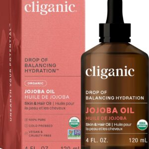 Cliganic USDA Organic Jojoba Oil, 100% Pure (120ml Large) | Natural Cold Pressed Unrefined Hexane Free Oil for Hair, Face, Nails & Cuticles | Carrier Oil Certified Organic | 90...