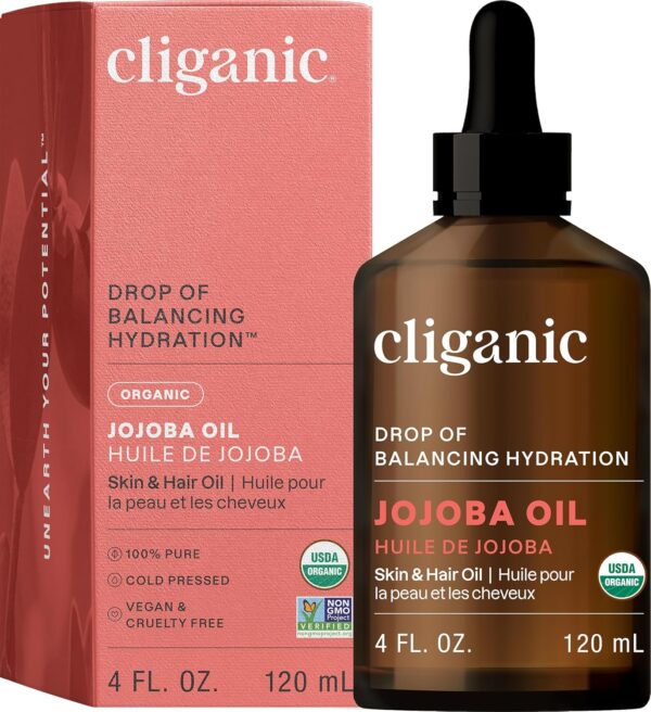 Cliganic USDA Organic Jojoba Oil, 100% Pure (120ml Large) | Natural Cold Pressed Unrefined Hexane Free Oil for Hair, Face, Nails & Cuticles | Carrier Oil Certified Organic | 90... Cliganic USDA Organic Jojoba Oil, 100% Pure (120ml Large) | Natural Cold Pressed Unrefined Hexane Free Oil for Hair, Face, Nails & Cuticles | Carrier Oil Certified Organic | 90...