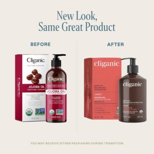 Cliganic USDA Organic Jojoba Oil, 100% Pure (120ml Large) | Natural Cold Pressed Unrefined Hexane Free Oil for Hair, Face, Nails & Cuticles | Carrier Oil Certified Organic | 90...