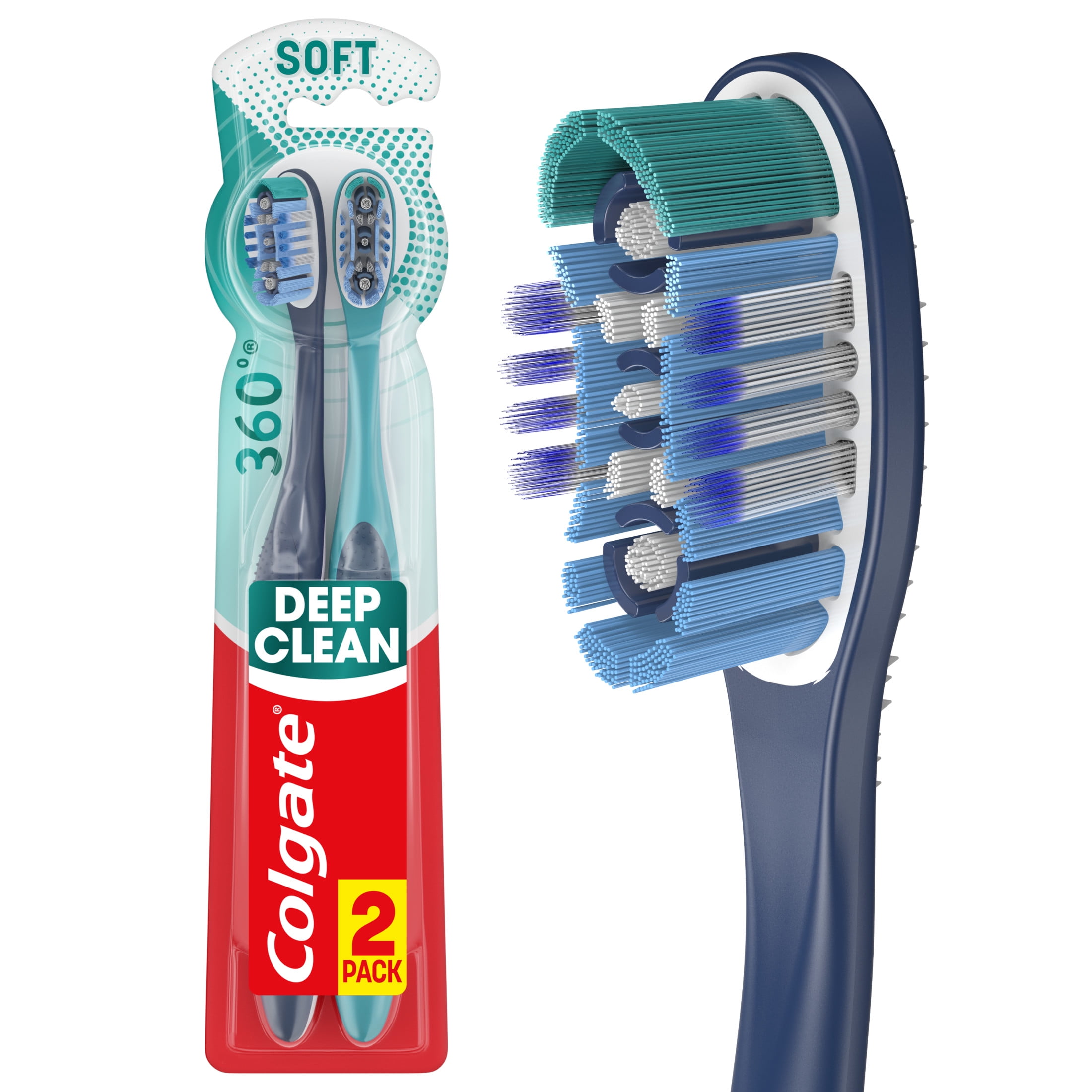 Colgate 360 Whole Mouth Clean Adult Manual Toothbrush, Soft, 2 Pack