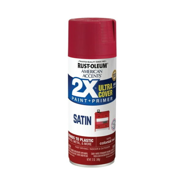 Colonial Red, Rust-Oleum American Accents 2X Ultra Cover Satin Spray Paint- 12 oz, 6 Pack