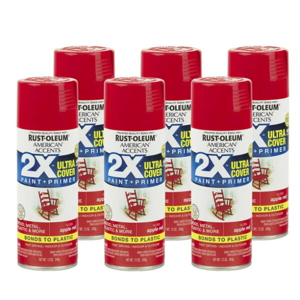 Colonial Red, Rust-Oleum American Accents 2X Ultra Cover Satin Spray Paint- 12 oz, 6 Pack