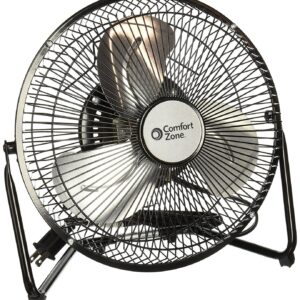 Comfort Zone 9 inch Cradle Fan, 3 Speed Floor or Table Fan with180 Degree Tilt, Metal Construction and Aluminum Blades, Carry Handle, Rubber Feet, Ideal for Bedroom, Workshop,...