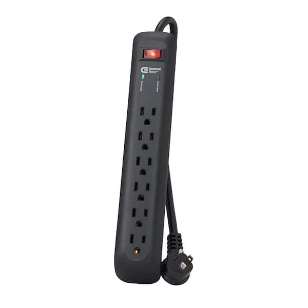 Commercial Electric 8 ft. 6-Outlet Surge Protector with 45° Flat Angle Plug, Black YLPT-43B