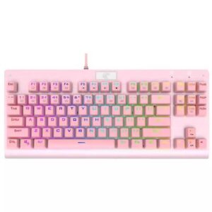 Compact 87-Key Tenkeyless Backlit Mechanical Keyboard | Tactile Brown Switches | Multi-Color & Multi-Mode Lighting | N-Key Rollover | Pink