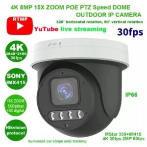 Compatible 15X zoom 4K 8MP 30fps POE Auto tracking PTZ IP Dome Camera