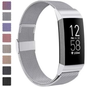 Compatible with Fitbit Charge 4 Bands for Women Men, Stainless Steel Mesh Magnetic Metal Band Replacement for Fitbit Charge 4 / Charge 3 / Charge 3 SE