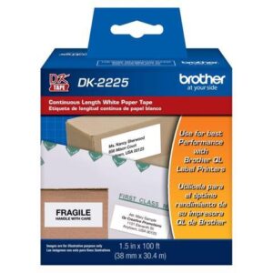 Continuous Paper Label Tape, 1-1/2" x 100 ft, Black/White DK2225