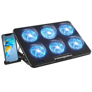 Coolcold 15.6-17.3inch Laptop Cooling Pad with 6 Quiet Fans,7 Height & Wind Speed Adjustable, 2 USB Port Laptop Cooer With Mobile Phone Holde