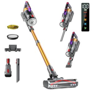 Cordless Vacuum Cleaner, 550W/45Kpa, Max 70 Mins Runtime, Self-Standing Design, Anti-Tangle Stick Vacuum with Aromatherapy, Smart Display Vacuum with 1.6L Cup for Pet...