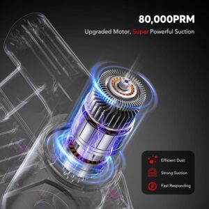 Cordless Vacuum Cleaner, 80,000PRM Stick Vacuum with 2 Powerful Suction Modes, Max 40 Mins Runtime, 2600mAh Rechargeable Vacuum Cleaner for Home (Black Red)