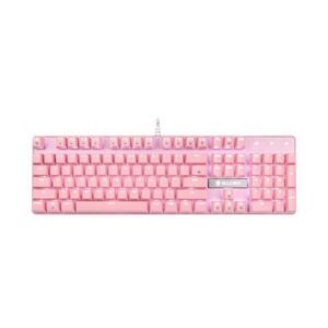 CORN Ergonomic Design, All 104 Non-conflicting keys Cool Exterior With 8 White Backlit Modes, USB Wired Blue Mechanical Gaming Keyboard - Pink