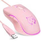 CORN Ergonomic Design,Cool Exterior 2400DPI USB LED Wired Gaming Mouse Slient For Office And Game - Pink Cat Mice
