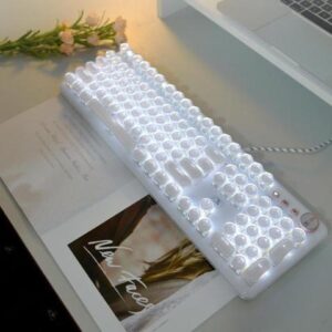 Corn Gaming Keyboard with Retro Punk Typewriter Style. Blue Switch, Stylish White Backlight and White Mechanical Keyboard, Wired USB-A. for Game and