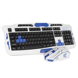 CORN Multimedia Wireless Gaming Keyboard and Mouse Combo With USB RF 2.4GHz, Anti-Ghosting Feature & Water-Proof Design - Black & White (Upgraded