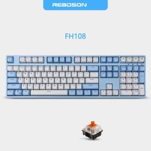 CORN Readson FH108 NKRO Ergonomic Design,Cool Exterior USB Wired 108Keys Blue Mechanical Keyboard, White Backlit - Blue Panel (Brown Switch)