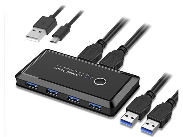 CORN USB 3.0 Sharing Switch Selector 4 Port 2 Computers Peripheral Switcher Adapter Hub for PC, Printer, Scanner, Mouse, Keyboard with One Button