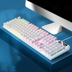 CORN Wired Gaming Keyboard, White LED Backlit, lights can be turned off, Mechanical Feel, Full set of multimedia keys, ergonomic keys,white