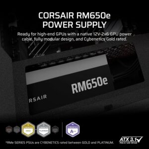 CORSAIR RM650e (2025) Fully Modular Low-Noise ATX Power Supply with 12V-2x6 Cable – ATX 3.1 & PCIe 5.1 Compliant, Cybenetics Gold Efficiency, 105°C-Rated Capacitors, Modern...