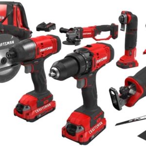 CRAFTSMAN V20 Power Tool Combo Kit, 7-Tool Cordless Power Tool Set with 2 Batteries and Charger (CMCK700D2)