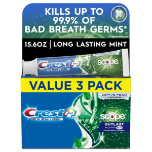 Crest Premium Plus Scope Outlast Toothpaste, Long Lasting Mint Flavor 5.2 oz, Pack of 3