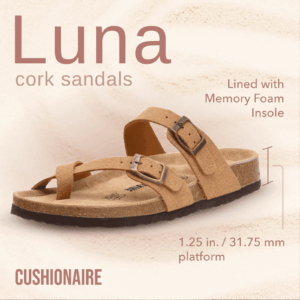 Cushionaire Women's Luna Cork Footbed Sandals with +Comfort, Wide Widths Available