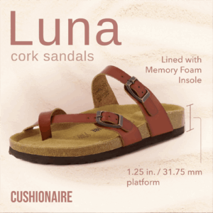 Cushionaire Women's Luna Cork Footbed Sandals with +Comfort, Wide Widths Available