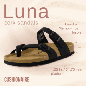 Cushionaire Women's Luna Cork Footbed Sandals with +Comfort, Wide Widths Available