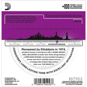 D'Addario EJ38H Phosphor Bronze Acoustic Guitar Strings, High Strung/Nashville Tuning, 10-27