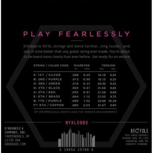 D'Addario NYXL0980 Nickel Wound 8-String Electric Guitar Strings, Super Light, 09-80