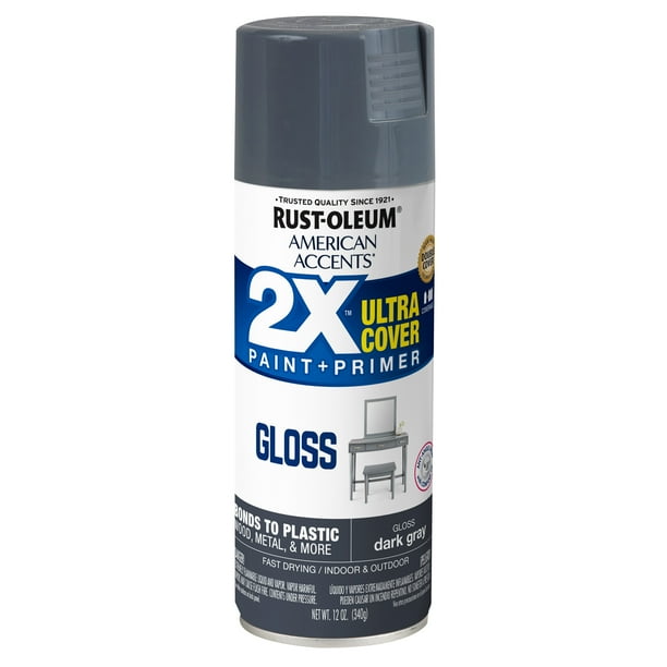 Dark Gray, Rust-Oleum American Accents 2X Ultra Cover Gloss Spray Paint- 12 oz, 6 Pack