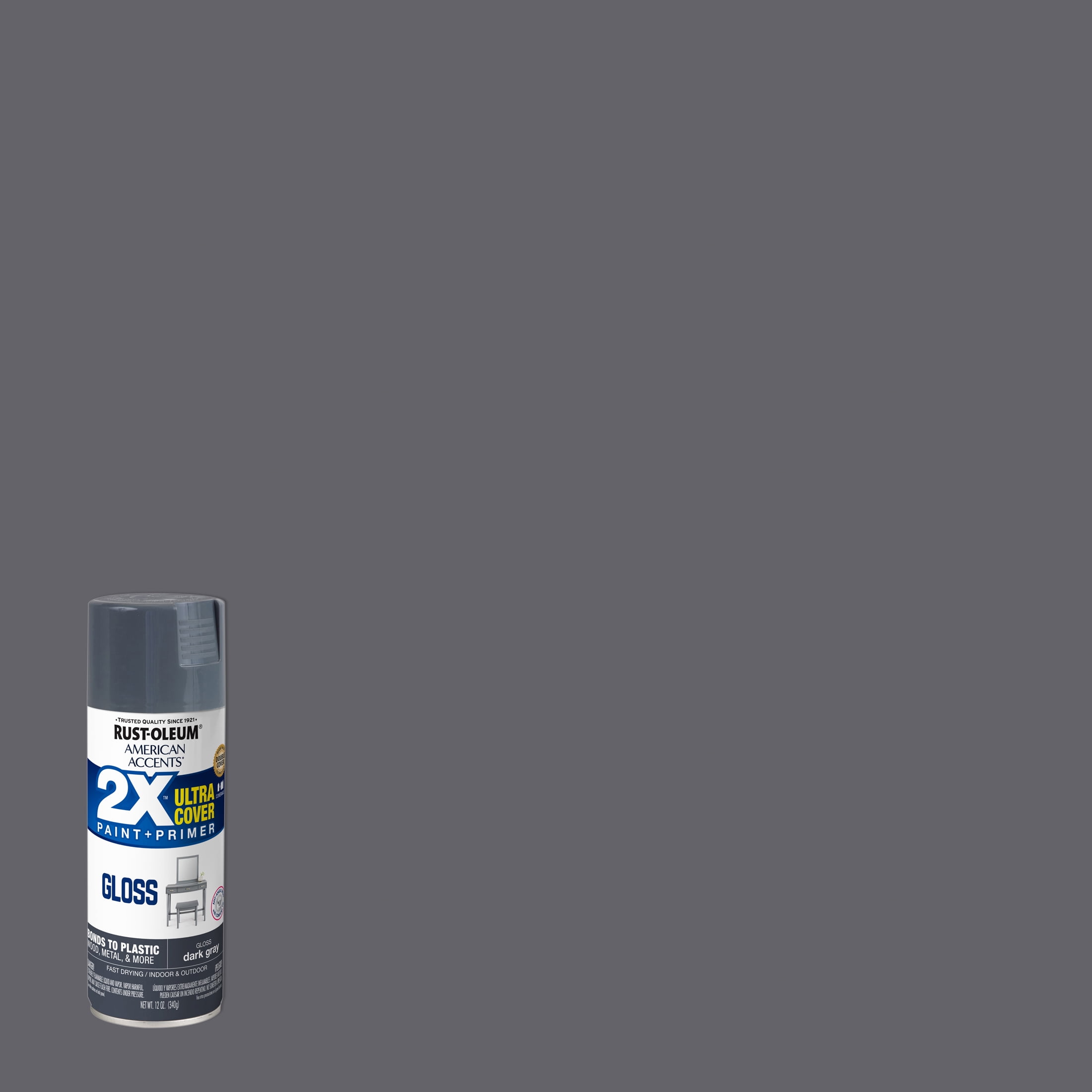 Dark Gray, Rust-Oleum American Accents 2X Ultra Cover Gloss Spray Paint- 12 oz, 6 Pack