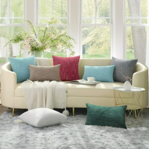DecorUhome 18x18 White Chenille Throw Pillow Covers, Set of 2 (Pillows Inserts Not Included)