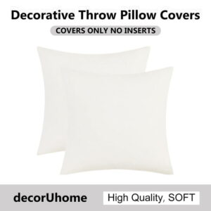 decorUhome 20x20 Set of 2 Throw Pillow Covers, Decorative Soft Chenille Pillow Covers for Couch, Cream White